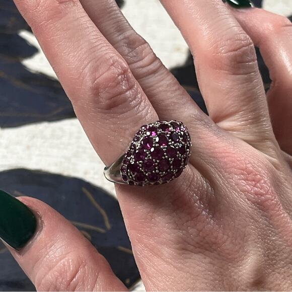 Estate Pink Rhodonite Stone Cluster 926 Sterling Silver Large Cocktail Ring D2 - Picture 2 of 9